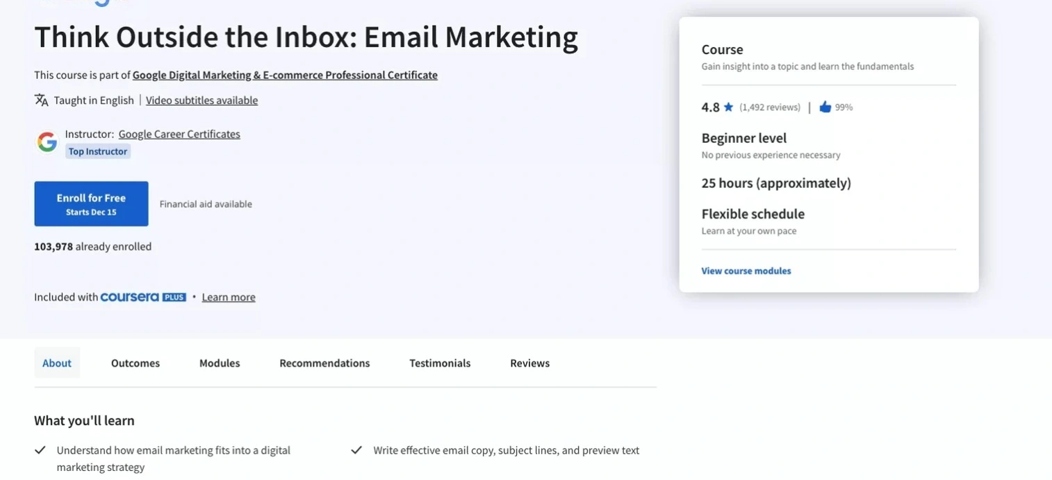 Email marketing professional coaching session